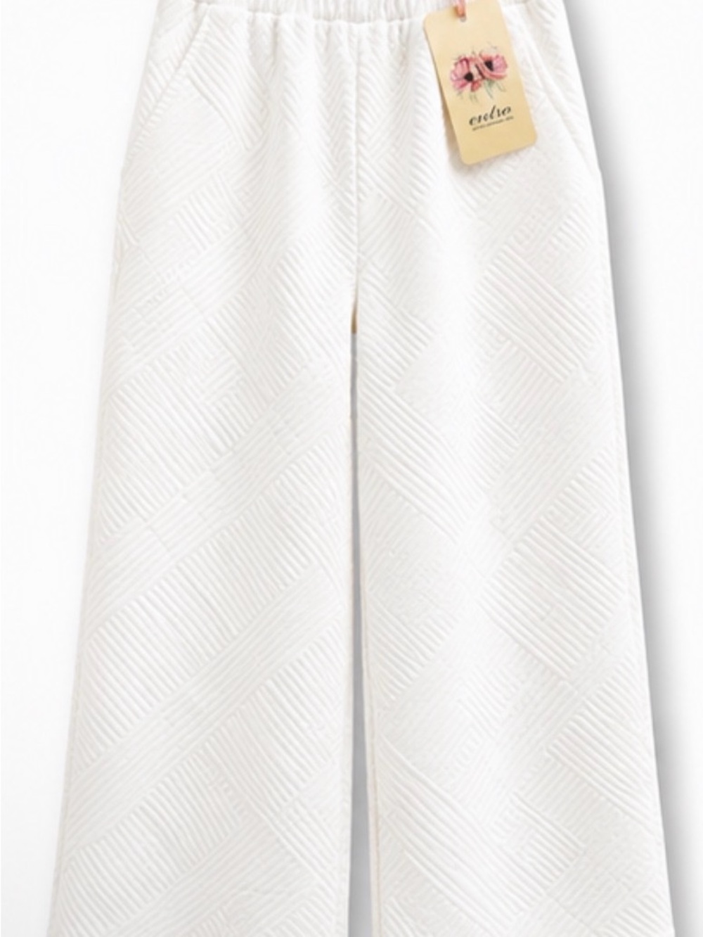 entro White Quilted Ankle-Cropped Wide Leg Pants